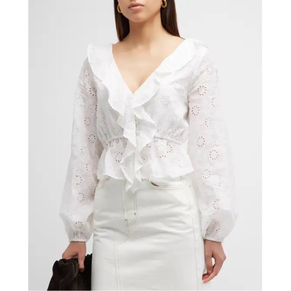 Frame Denim Tops - FRAME Ruffle-Front Eyelet Top Size XS
